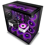 AMANSON PC Gehäuse- vorinstalliert 7 PWM-Lüfter, ATX Mid Tower Gaming Gehäuse, mit 3 gehärtetem Glas Vollbild Computergehäuse，H01, Schwarz (Schwarz, H01)