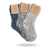 FEINSCHÖN 3 Paar Sehr Warme Norweger Socken für Baby und Kinder, Dicke Wollsocken mit Plüschsohle, Wintersocken in verschiedenen Varianten (23-26, Grau - Blau Mix)