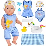 ebuddy 9-teiliges Zubehör-Set für Puppenkleidung mit Strampler, Bikini, Hut, Handtuch, Decke, Nippel, Flasche, Schwimmring, Entenspielzeug für 43 cm große Neugeborene Babypuppen (Keine Puppe)