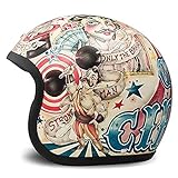 DMD Herren Jet-Vintage Motorradhelm, Mehrfarbig, M