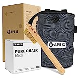 APE13® Chalk Bag zum Klettern und Bouldern (als Set & Einzeln) - inkl. Gurtband, Tasche, Halter für Bürste - Boulder Beutel für Magnesium - Kletter Chalkbag groß für Kalk/Kreide/Magnesia (Kletter Set)