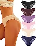 FINETOO Seamless Slips Damen Nahtlose Unterwäsche Spitzen Hipster Frauen Sexy V Waisted Unterhosen Angenehme Panties Passform 6er Pack S-XL