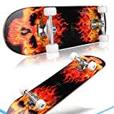 31 x 8 Zoll komplettes Skateboard für Jungen, Mädchen, Teenager, Erwachsene, Anfänger,8 Lagen Ahorn Double Kick Deck Concave Skateboard mit ABEC-11 (ROT)