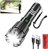 Shadowhawk Led Taschenlampe Extrem Hell, XHP160.2 550000 Lumen Taschenlampe Led Aufladbar USB Taktische Taschenlampen Batteriebetrieben, IP67 Wasserdicht Flashlight für Outdoor Camping(Mit Akku)