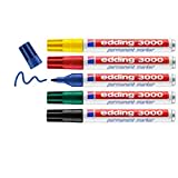 edding 3000 Permanentmarker - rot, blau, gün, gelb, schwarz - 5er Set - Rund-Spitze 1,5-3 mm - schnell trocknend, wasserfest, wischfest - für Karton, Kunststoff, Holz, Metall - Universalmarker