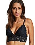 DOBREVA BH Damen Ohne Bügel Spitze Abnehmbare Gepolstert Tiefer Ausschnitt Lace Bra Schwarz M