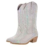 blingqueen Cowboy Stiefel Glitzer Boots Western Absatz Silber 39 EU