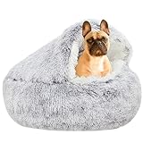 YUDANSI Hundebett, 65 cm überdachtes Hundebett, Katzenhöhle Donut-Bett, Plüsch-Kunstfell-Nest, Flauschiges Hundebett, rundes Hundekissen, Hundesofa, Katzenbett für kleine mittelgroße Hunde