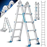 MASKO® Aluleiter Mehrzweckleiter 5,10m 4x5 Sprossen Teleskopleiter ✓ Multifunktionsleiter ✓ Aluleiter ✓ Klappleiter ✓ Anlegeleiter ✓ Bockleiter ✓ Schiebeleiter ✓ beidseitige Steh und Treppenleiter