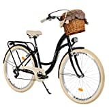 Milord Komfort Fahrrad mit Weidenkorb Hollandrad, Damenfahrrad, Citybike, Retro, Vintage, 26 Zoll, Schwarz-Creme, 7-Gang