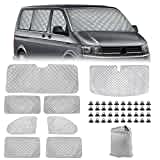 Sonnenschutz Auto Frontscheibe Ersatz für VW T5 T6 SWB, 8PCS Sonnenschutz Windschutzscheiben Schutz Set, Internes Thermisches Jalousie Fenster Set mit Aufbewahrungstasche, 100% Okklusion (8PCS-SWB)