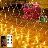 Lichternetz Außen, 3x2m 200 LED Lichterkette Außen Warmweiß mit Stecker, LichterNetz mit Fernbedienung Timer, IP45 Wasserdicht Lichternetz Innen 8 Modi für Büsche Garten Weihnachtsbaum Zimmer