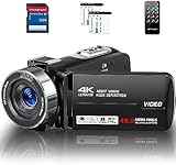 Videokamera 4K Camcorder HD 48MP IR-Nachtsicht Vlogging Kamera für YouTube, Webcam Kamera mit 18X Digitalzoom, 3’’ Touchscreen 30FPS Video Kamera mit 32GB SD-Karte, Fernbedienung, und 2 Batterien