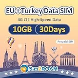 EU+Türkei SIM-Karte 30 Tage | NUR Daten | 10 GB Hochgeschwindigkeits-4G-LTE-Daten | Europa-Reise-SIM-Karte | Keine Registrierung, ID-Authentifizierung erforderlich! |Nein Telefon-Nr.