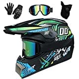 UIGJIOG Kinder Motocross Helm, MTB Fullface Helm Dirt Bike Integral Motorradhelm Set Für Jungen Mädchen Quad Bikes BMX Fahrrad MTB ATV Offroad DH Helm Mit Liniendesign,A