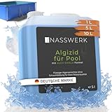 NASSWERK® Algizid für Pool flüssig 5L | Algenvernichter Pool um grünes Poolwasser klar bekommen | Poolklar Anti Algenmittel Pool & Whirlpool | Pool Algenvernichter mit Klareffekt Algezid Algenverhüter