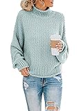 Imuedaen Pullover Damen Elegant Winter Rollkragenpullover Strickpullover Grobstrickpullover Casual Lose Langarm Pulli Oberteile (A Hellgrün, L)