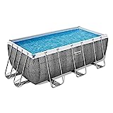 Bestway Power Steel Frame Pool-Set mit Filterpumpe 412 x 201 x 122 cm, Rattan-Optik (Schiefergrau), eckig