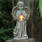 Tuzsocr Solar Engel Gartenstatuen - Betende Engel, LED-Schutzengel-Figur, Wetterfeste Engel Figur am Grab, Grablicht Outdoor-Dekoration, Engel Skulptur Deko Rasen, Hof, Terrasse, Fensterbank, 31cm