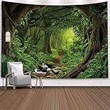 Mesnt Wandteppich Wald Natur, Wandbehang Natur Landschaft Baum Grün Home Decor Wandteppiche Wandkunst für Zimmer (350x256cm)