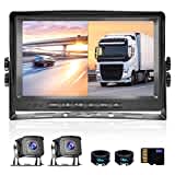 CAMECHO Rückfahrkamera 2 Kameras Set,9 Zoll LCD Monitor DVR +2 Geteilte Rück Kamera mit Nachtsicht IP69 Wasserdicht+Videoaufzeichnung für LKW/Bus/Van 12V-35V