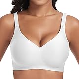 Jiuday BH Damen ohne Bügel Push Up BH Große Größen Guter Halt Bügelloser BH Seamless Bra Soft BH ohne Buegel Bequemer T Shirt V-Ausschnitt Bralette (Weiß,2XL)