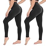 CAMPSNAIL 2er Pack Leggings Damen Schwarz- High Waist Sportleggins Blickdicht Sporthose für Gym Yoga（2er Pack- Schwarz，L-XL