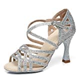 MINITOO Damen Tanzen Schuhe Tanzschuhe Latein Salsa Glitzer Sandalen L357 Silber EU 38