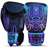 BUDDHA FIGHT WEAR – Fantasy Luzbel Boxhandschuhe – Muay Thai – Kickboxen – hochwertiges Kunstleder – geruchshemmender Innenstoff – verstärkte Nähte – Blaue Farben – Größe 12 Oz