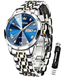 OLEVS Uhren Herren Diamant Business Kleid Analog Quarz Edelstahl Wasserdicht Leuchtdatum Zweifarbig Luxus Casual Armbanduhr Geschenke für Männer