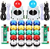 EG STARTS Arcade Classic DIY Kit Teile 2x USB-LED-Encoder zu PC Konsolen Spiele + 2x 4/8 Wege Joystick + 20x 5V beleuchtete Tasten für Mame Jamma (rot / blau Stick + MIX Farbtasten)