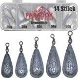 Paradox Fishing Birnenblei Set 14 Stück 25g/30g/40g/50g/60g I Blei Angeln Grundblei Angeln Set Blei Angel Blei Gewichte Angeln Blei Angelzubehör Blei Birnenblei Angeln Angel Bleie Set