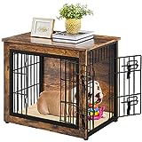 Yaheetech Hundekäfig Holz, Hundebox im Möbelstil, Haustierkäfig mit 2 Türen & Kissen, Moderne Hundehütte für kleine/mittelgrosse Hunde bis zu 61 kg, 69x51x61 cm, Braun