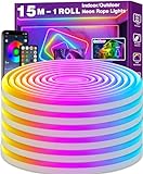 AILBTON 15m Neon Led Strip,Flexible Streifen,Control with App/Remote,Multiple Modes,IP65 Outdoor RGB Lights Waterproof,Music Sync Gaming Led Strip Lights for Bedroom Indoor