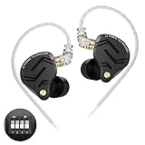 In-Ear-Monitor-Kopfhörer, KZ ZS12 Pro X 1DD + 5BA Hybrid-Gaming-Ohrhörer, KZ-Ohrhörer, beste In-Ear-Kopfhörer mit 2-poligem Kabel für Audiophile (Dunkelschwarz, abstimmbare Version, kein Mikrofon)