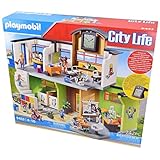 PLAYMOBIL City Life 9453 Große Schule mit Zwei Klassenzimmern, Sekretariat, Treppe, integrierten Schließfächern, Aufzug und Toiletten sowie digitaler Uhr mit Weckerfunktion, für Kinder ab 5 Jahren