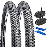 YunSCM 2er-Pack Faltbar 24 Zoll Reifen 24x1.95 Plus 2er-Pack 24 Zoll Schlauch AV32mm Ventil kompatibel 50/54-507 Mountainbike 24x1.90 24x1.95 24x2.0 Fahrradreifen und Schlauch