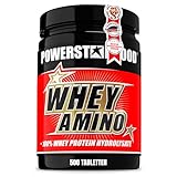 Powerstar WHEY AMINO | 500 Eiweiß-Tabletten hochdosiert mit 1.000mg pro Tablette | 100% Whey Protein Hydrolysat OHNE Zusätze & Süßungsmittel | Reich an EAA, Glutamin & anderen Aminosäuren