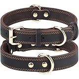 Joytale Hundehalsband Leder, Halsband aus Leder für Große Hunde, Weiches Echtleder Hundehalsband Langlebig und Verstellbar, Braun, L