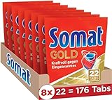 Somat Gold Spülmaschinen Tabs (176 Tabs), Geschirrspül Tabs für strahlend sauberes Geschirr auch bei niedrigen Temperaturen, Extra-Kraft gegen Eingebranntes