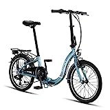 PACTO SIX - Hollandrad Hochwertiges Klappfahrrad 27cm Aluminiumrahmen Bike 20 Zoll Aluminiumräder Bicycle, 6 Speed Gänge Faltrad Klapprad Fahrrad Klappfahrrad Für Erwachsene Blau (Blau)