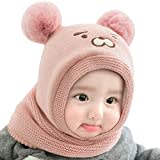 Vobozeany Baby schlupfmütze Warm Niedlich Bär Wintermütze Schalmütze Strickmütze mit Bommel Fleecefutter Beanie Mütze