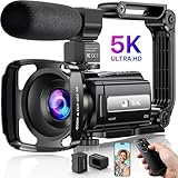 Videokamera 5K Camcorder WiFi HD 48MP IR Nachtsicht Vlogging Kamera für YouTube 16X Digital Zoom 3" Touchscreen Kamera Recorder mit Mikrofon, Handstabilisator, Objektivhaube, Fernbedienung,2 Batterien