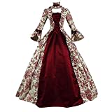 SALUCIA Festliches Kleider ZQTWJ Damen Mittelalter Gothic Kleid Spitze Satin Trompetenärmel Bodenlanges Kostüm Gewand Viktorianisches Renaissance Prinzessin Kleidung, Weinrot, S