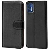 Verco Handyhülle für Motorola Moto G9 Plus Hülle, Bookcase Tasche Flipcover für Motorola G9 Plus Case [Kartenfächer/Aufstellfunktion], Schwarz