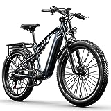 Shengmilo MX05 E Bike Herren Elektrofahrrad 26 Zoll E-Mountainbike Vollfederung E-Bike 48V 17.5Ah Akku 7 Gang Schaltwerk Pedelec Elektrisches Fahrrad mit Fat Tire(𝐒𝐢𝐥𝐛𝐞𝐫𝐠𝐫𝐚𝐮)