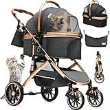 YITAHOME Hundewagen 3 in 1 Hundebuggy Bis 20kg, Klappbar, Hundewagen für Kleine Hunde, Hundebuggy Kleine Hunde, Hunde Buggy, Katzenwagen, Faltbar Hund Kinderwagen, Tragbarer Kinderwagen (Schwarz)