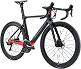 SAVADECK Scheibenbremse Rennrad Carbon,R08 28 Zoll Carbon Fahrrad mit Shimano ULTEGRA R8000 22 Gänge Gruppensatz, R8020 hydraulische Scheibenbremse und Steckachsensystem Voll Carbon (Schwarz rot,47cm)