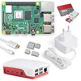 Raspberry Pi 4 4GB Starter-Kit | USB-C Netzteil 15W | Gehäuse | 64GB SD Karte | 4k Micro HDMI Kabel | Kühlkörper Set