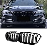 Hengjiayao F10 F11 Nieren Schwarz Front Nieren F10 Kühlergrill für BMW 5 Serie F10 F11 M5 2010-2017 f10 Grill Schwarz Glänzend Doppel-Lamellen Grill Front Doppel Rippen Grill Kühlergrill Links Rech